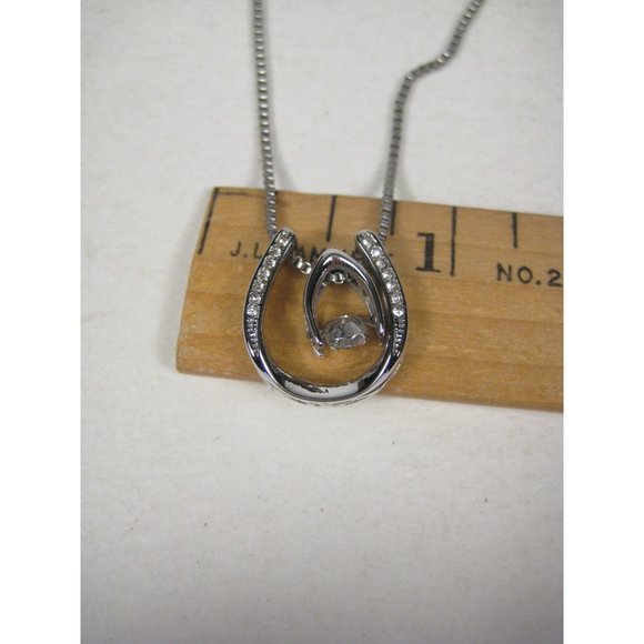 Rhinestone Dangle Pendant Filigree Silvertone Chain Necklace 16 Inch Choker - Picture 2 of 8